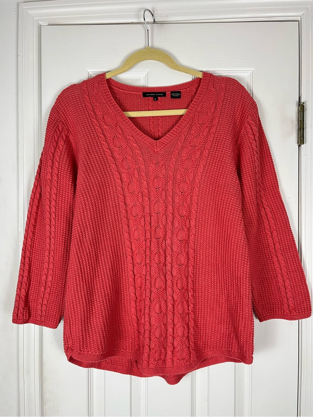 Vintage Jeanne Pierre Chunky Salmon Coral Cable Knit Pullover Sweater Cotton